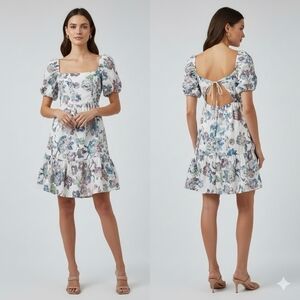 Park + Fifth Womens Wedding Guest White Embroidered Floral Mini Dress Size Small